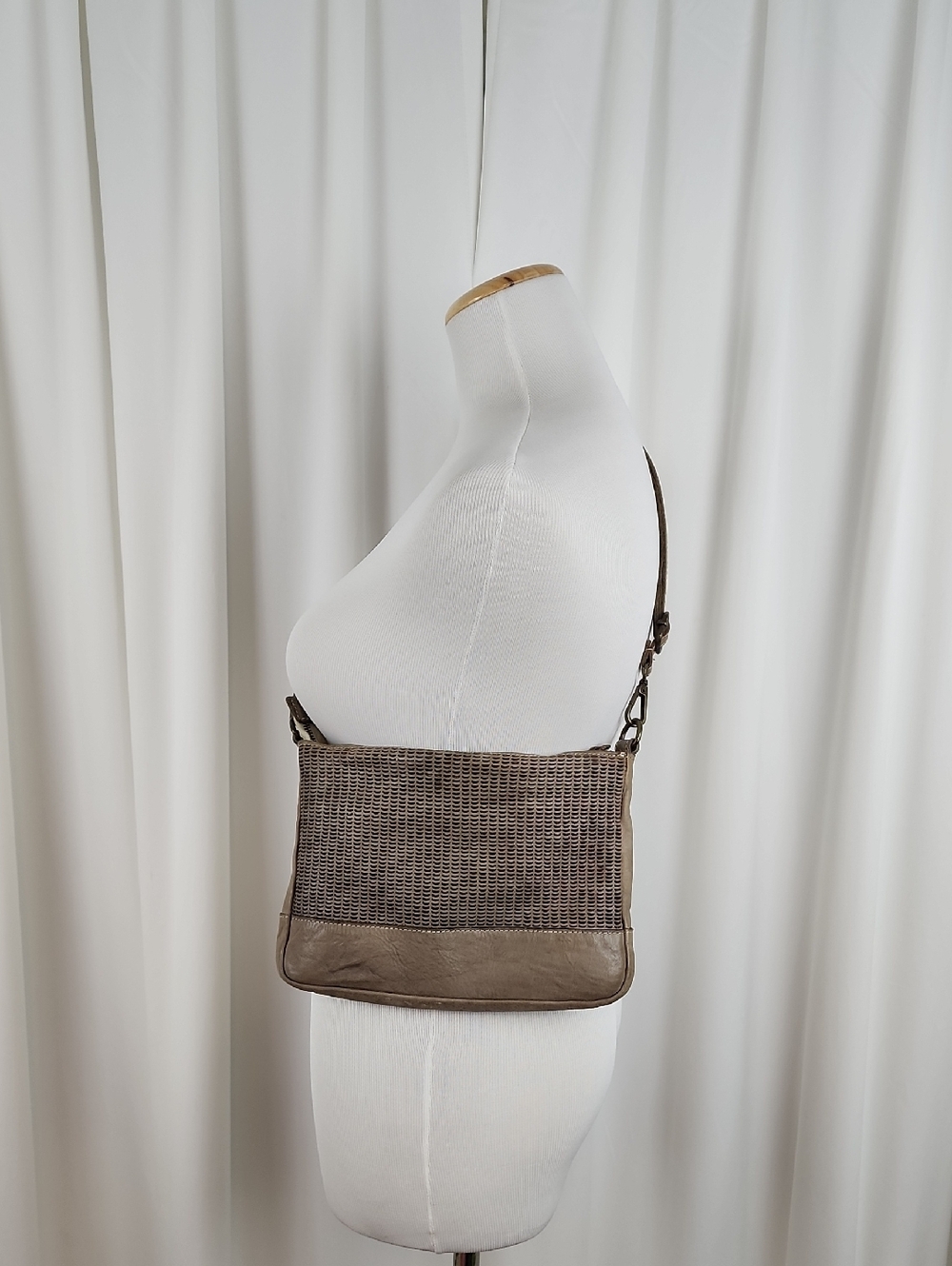 Sundance Leather Perforated Crossbody Taupe